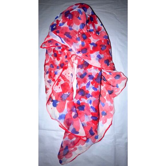 Vintage Vera Neumann Scarf - Sheer - Ladybug signed - Red & Blue Flowers - Picture 3 of 6